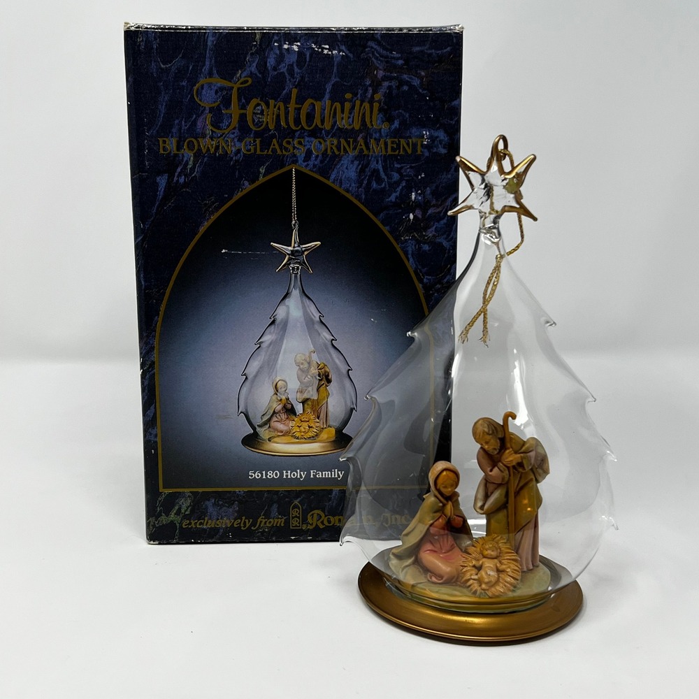 Fontanini Blown Glass Ornament 56180 Holy Family Nativity Tree Cloche Italy 1987